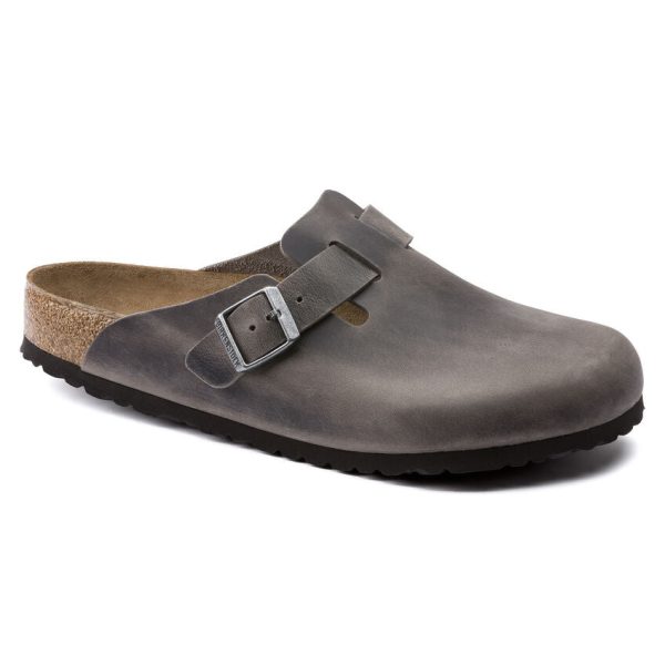 Birkenstock Boston Oiled Leather Soft Footbed Clog in Iron Discount