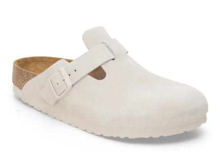 Birkenstock Boston Suede Leather Soft Footbed Clog in Antique White Hot on Sale