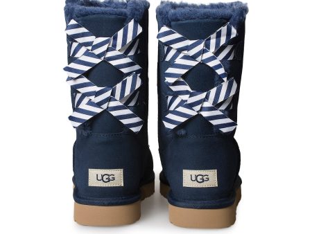 UGG Bailey Bow Diagonal Stripes Navy Boots - Women s Cheap