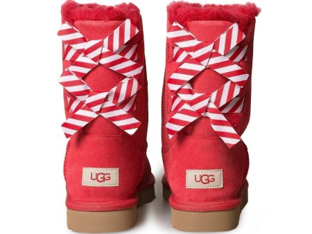 UGG Bailey Bow Diagonal Stripes Poppy Red Boots - Women s Sale