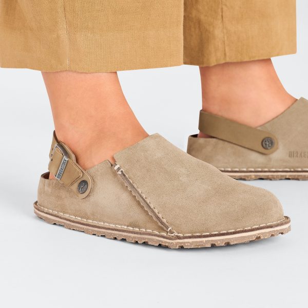 Birkenstock Lutry Premium Suede Leather in Gray Taupe Discount