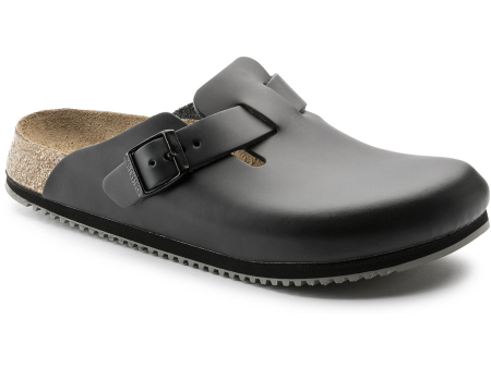 Birkenstock Boston Leather Super Grip Classic Footbed Clog in Black Discount