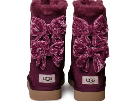 UGG Bailey Bow Crushed Velvet Wine Grape Boots - Women s Supply