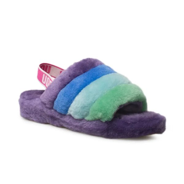 UGG Fluff Yeah Pride Slide Purple Rainbow Slippers - Women s Sale