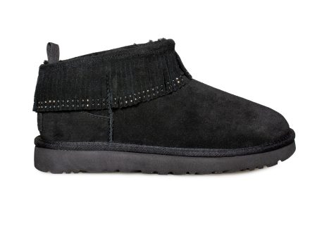 UGG Ultra Mini Fringe Bling Black Boots - Women s Online Hot Sale