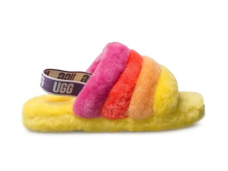 UGG Fluff Yeah Slide Pride Rainbow Yellow Slippers - Women s Online Sale