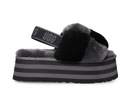 UGG Disco Checker Slide Black Dark Grey Slippers - Women s Online Hot Sale