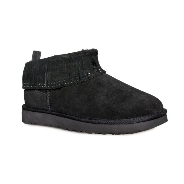 UGG Ultra Mini Fringe Bling Black Boots - Women s Online Hot Sale