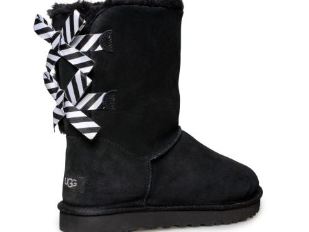 UGG Bailey Bow Diagonal Stripes Black Boots - Women s Sale