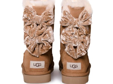 UGG Bailey Bow Crushed Velvet Chestnut Boots - Women s Hot on Sale